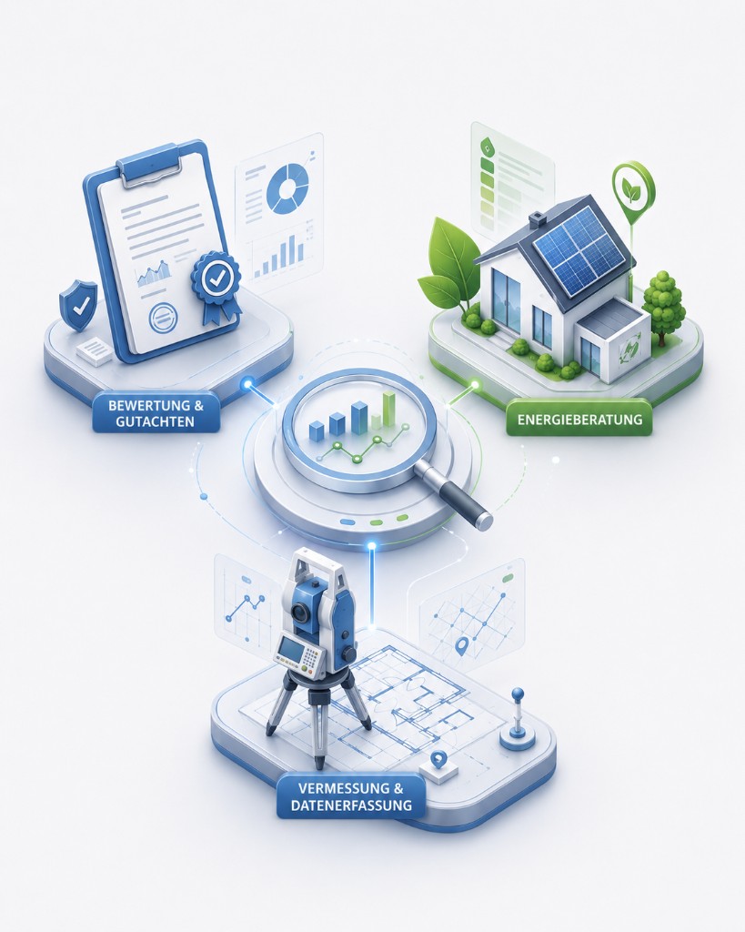 Leistungsspektrum: Bewertung, Energieberatung und Vermessung